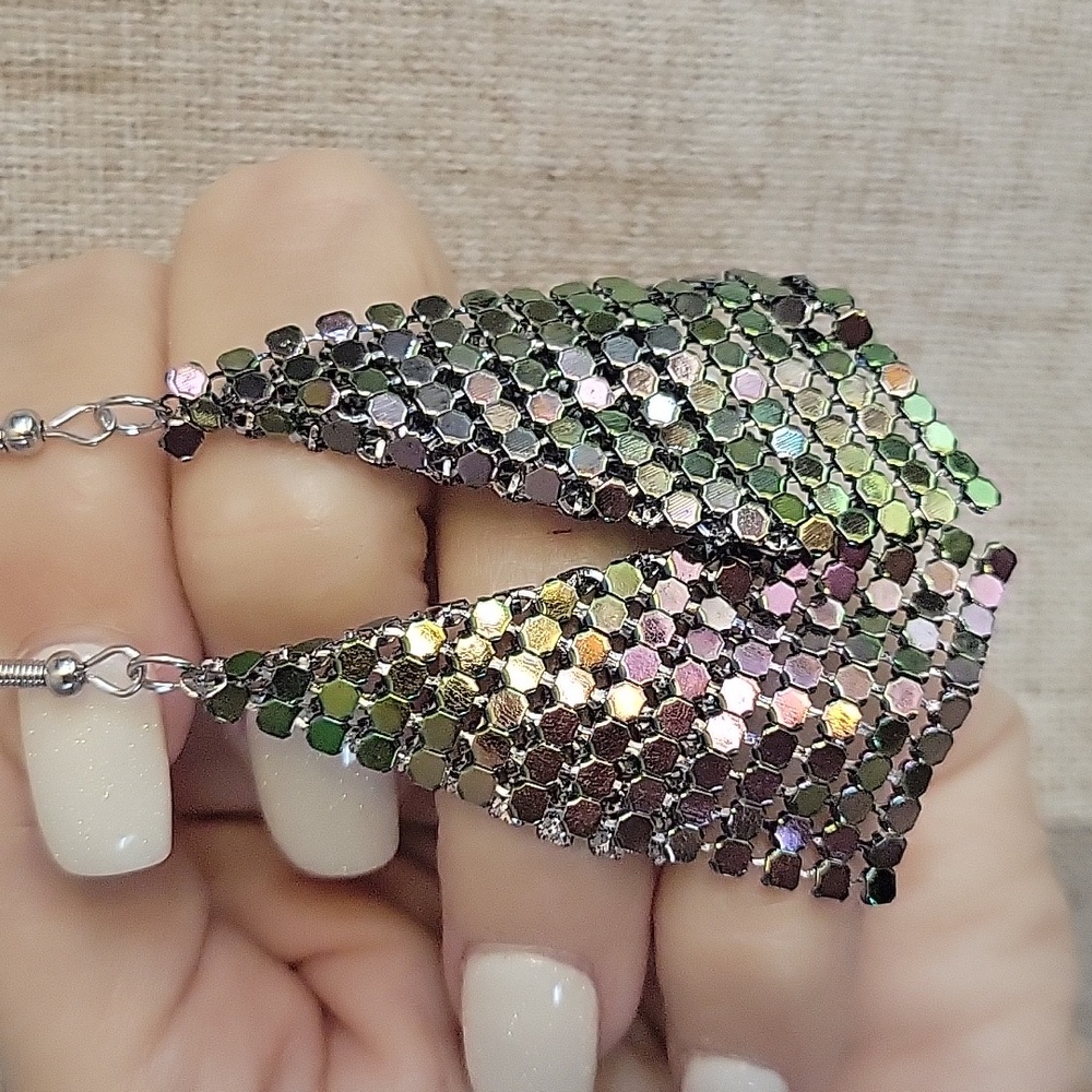 MERMAID SHIMMER Multicolor Chainmail Mesh Earrings
